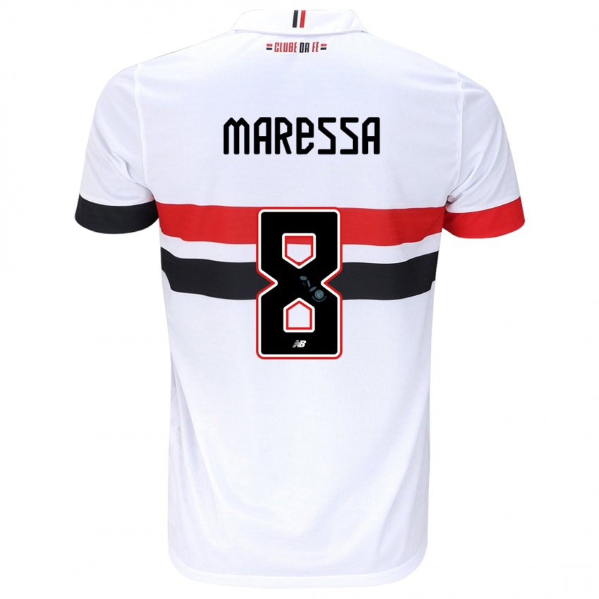 Niño Camiseta Maressa #8 Blanco Rojo Negro 1ª Equipación 2024/25 La Camisa