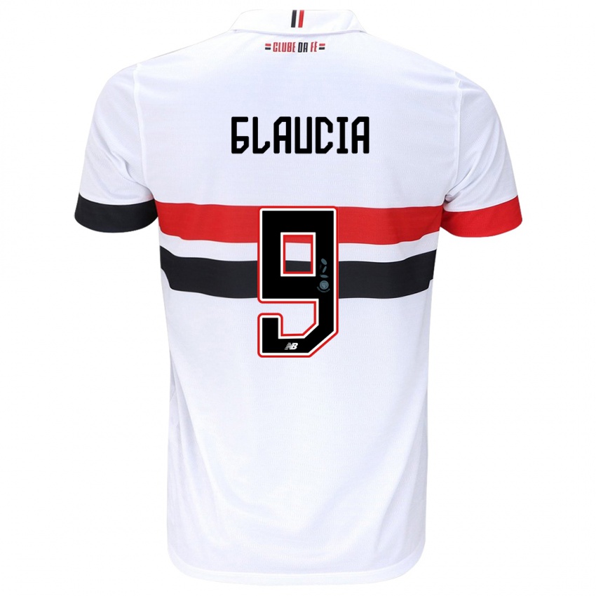 Niño Camiseta Glaucia #9 Blanco Rojo Negro 1ª Equipación 2024/25 La Camisa