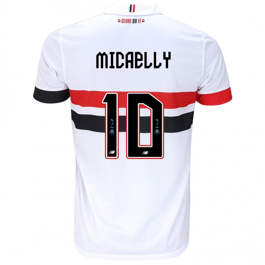 Niño Camiseta Micaelly #10 Blanco Rojo Negro 1ª Equipación 2024/25 La Camisa