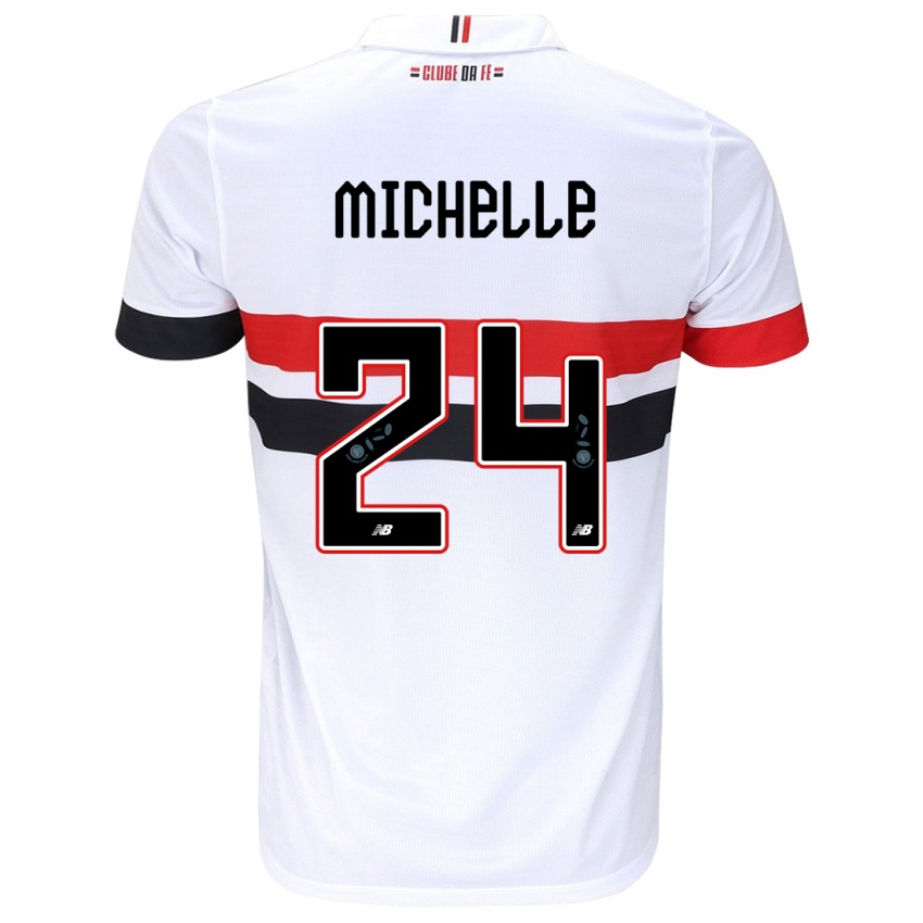 Niño Camiseta Michelle #24 Blanco Rojo Negro 1ª Equipación 2024/25 La Camisa