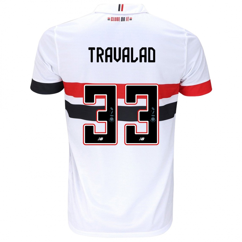 Niño Camiseta Rafa Travalão #33 Blanco Rojo Negro 1ª Equipación 2024/25 La Camisa