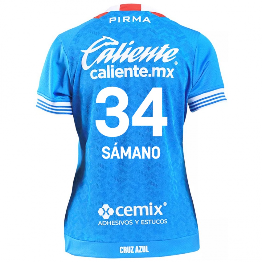 Niño Camiseta Leonardo Sámano #34 Cielo Azul 1ª Equipación 2024/25 La Camisa