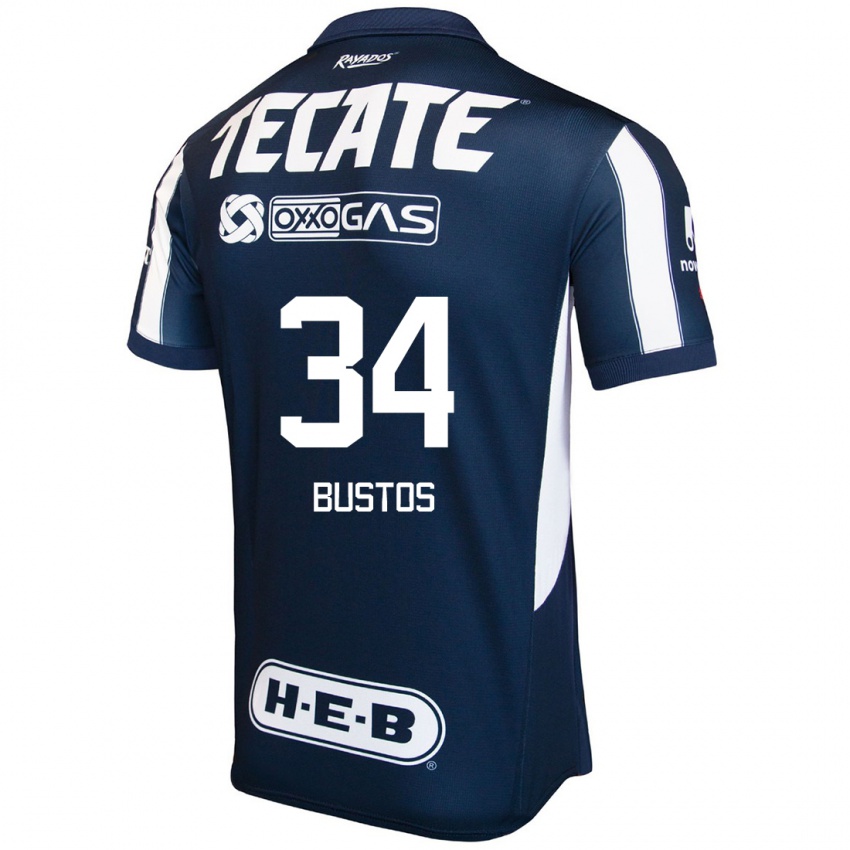 Niño Camiseta César Bustos #34 Azul Rojo Blanco 1ª Equipación 2024/25 La Camisa