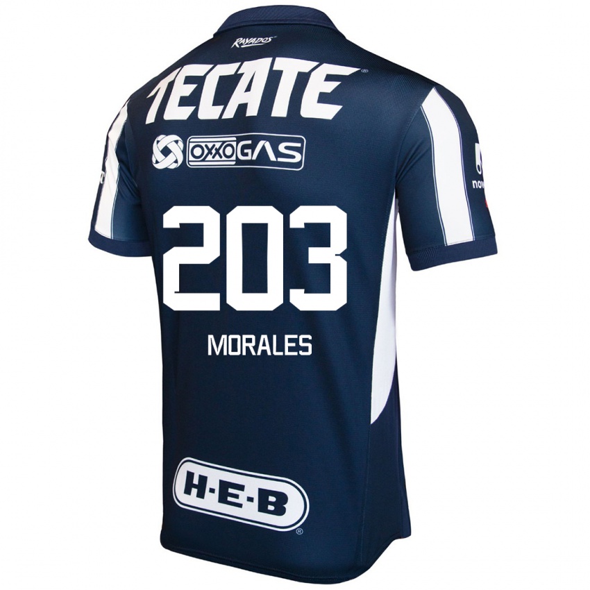 Niño Camiseta Alejandro Morales #203 Azul Rojo Blanco 1ª Equipación 2024/25 La Camisa