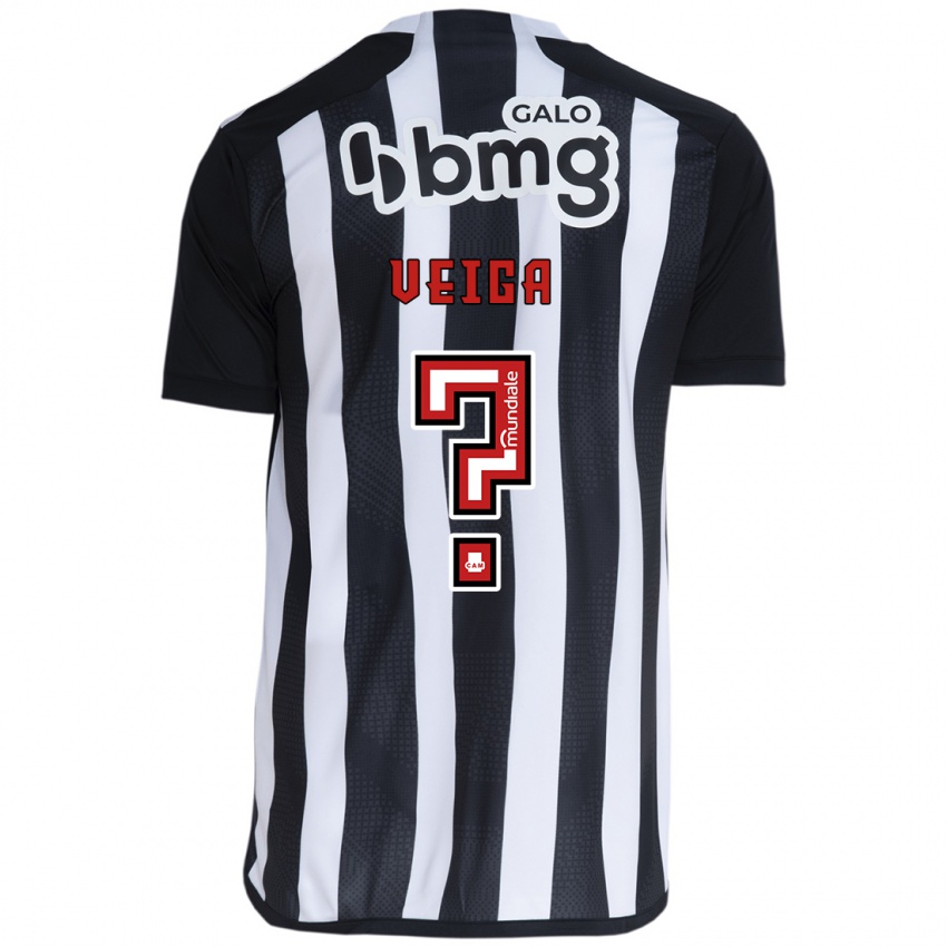 Niño Camiseta Gustavo Veiga #0 Blanco Negro 1ª Equipación 2024/25 La Camisa