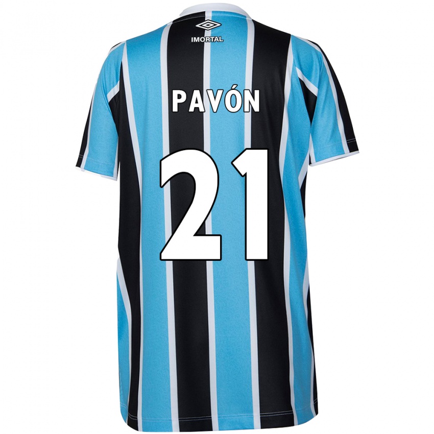 Niño Camiseta Cristian Pavon #21 Azul Negro Blanco 1ª Equipación 2024/25 La Camisa