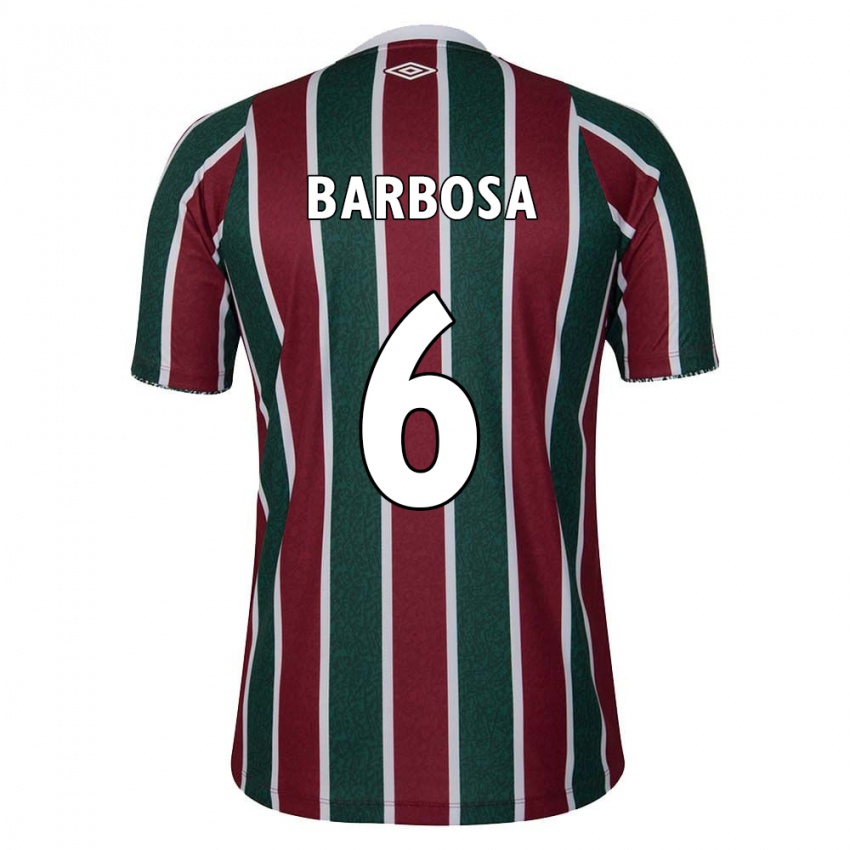 Niño Camiseta Diogo Barbosa #6 Verde Granate Blanco 1ª Equipación 2024/25 La Camisa