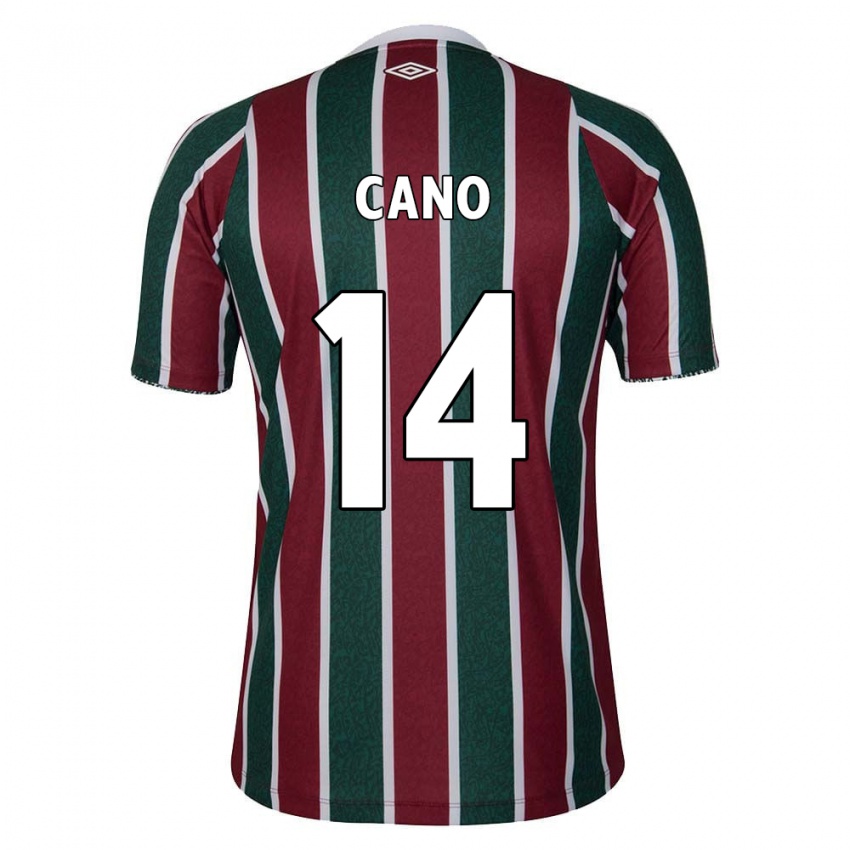 Niño Camiseta Germán Cano #14 Verde Granate Blanco 1ª Equipación 2024/25 La Camisa