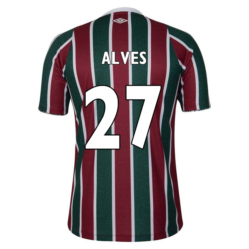 Niño Camiseta Felipe Alves #27 Verde Granate Blanco 1ª Equipación 2024/25 La Camisa