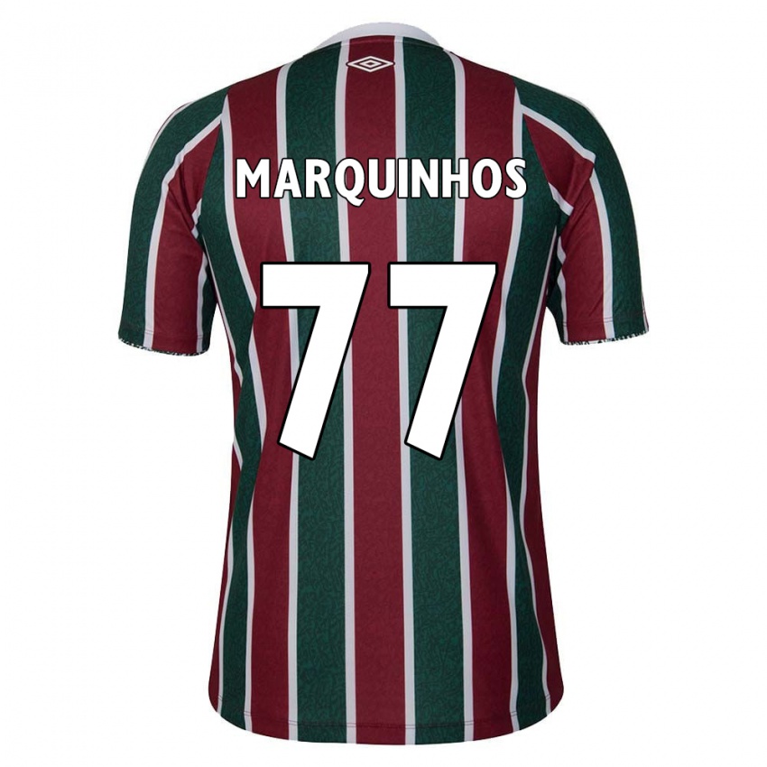 Niño Camiseta Marquinhos #77 Verde Granate Blanco 1ª Equipación 2024/25 La Camisa