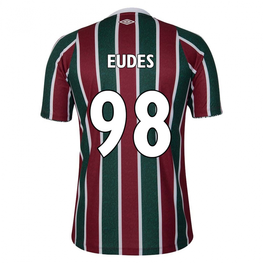 Niño Camiseta Vitor Eudes #98 Verde Granate Blanco 1ª Equipación 2024/25 La Camisa