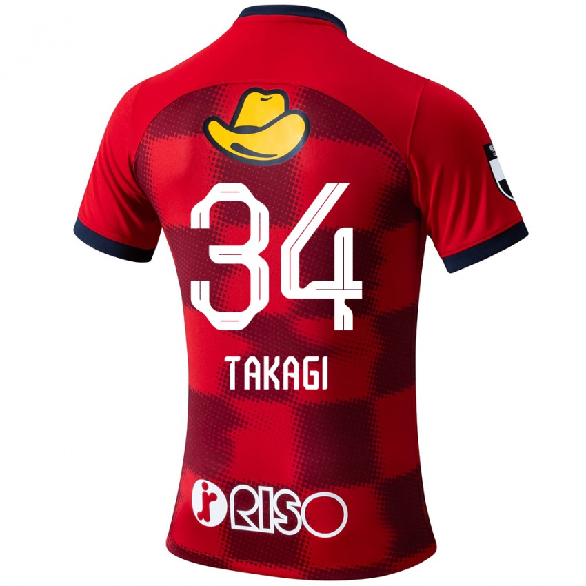 Niño Camiseta Haruto Takagi #34 Rojo Azul Blanco 1ª Equipación 2024/25 La Camisa