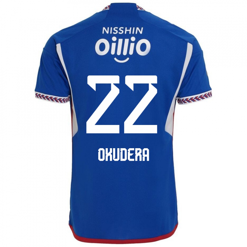 Niño Camiseta Minato Okudera #22 Azul Blanco Rojo 1ª Equipación 2024/25 La Camisa