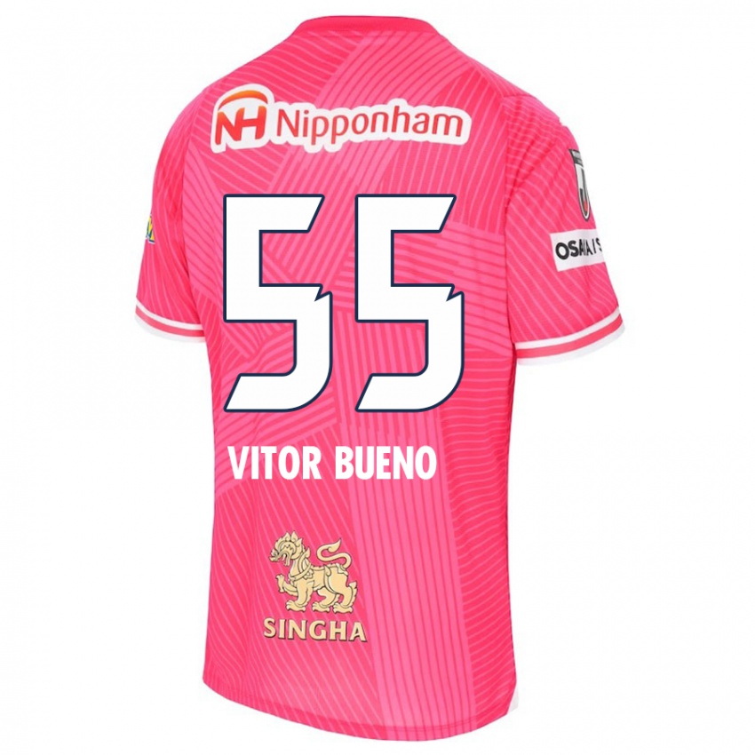 Niño Camiseta Vitor Bueno #55 Rosa Blanco 1ª Equipación 2024/25 La Camisa