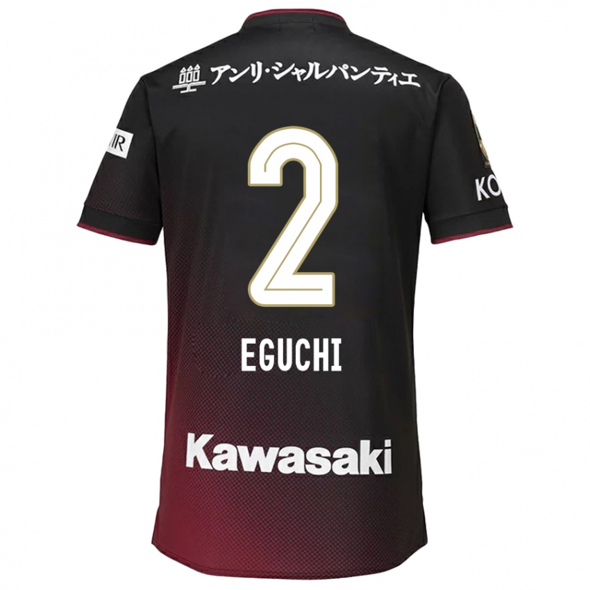 Niño Camiseta Takuma Eguchi #2 Negro Rojo 1ª Equipación 2024/25 La Camisa