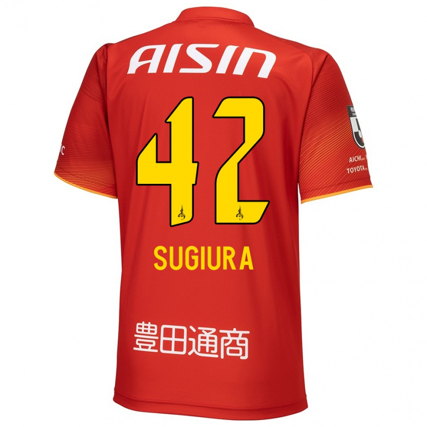 Niño Camiseta Shungo Sugiura #42 Rojo Blanco Amarillo 1ª Equipación 2024/25 La Camisa