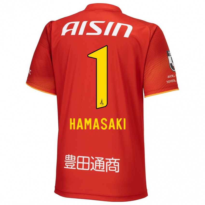 Niño Camiseta Shiki Hamasaki #1 Rojo Blanco Amarillo 1ª Equipación 2024/25 La Camisa