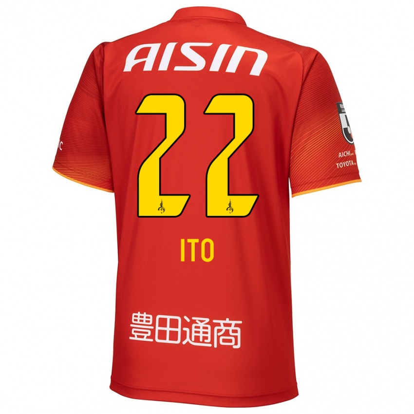 Niño Camiseta Ken Ito #22 Rojo Blanco Amarillo 1ª Equipación 2024/25 La Camisa