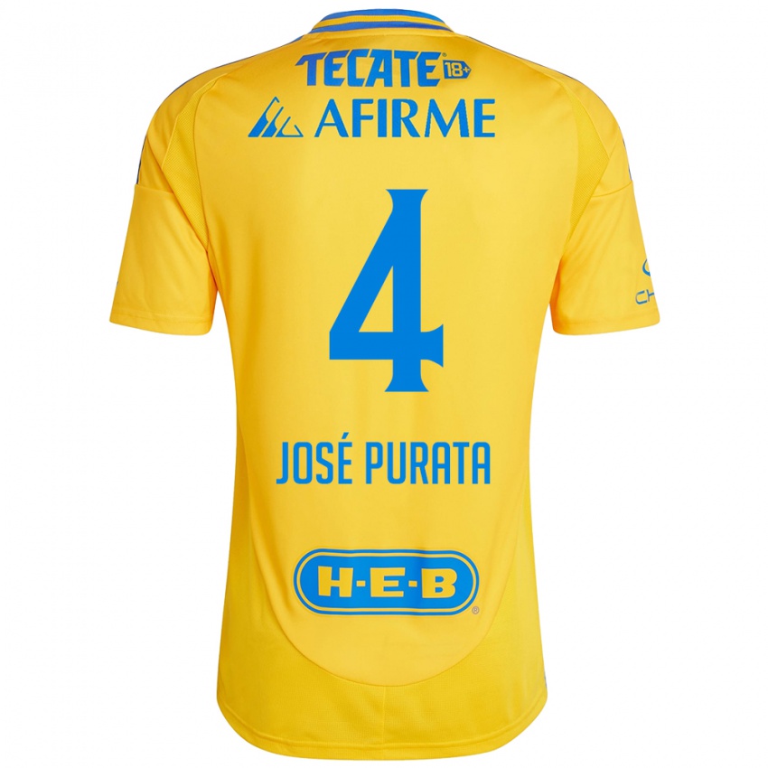 Niño Camiseta Juan Jose Purata #4 Oro Amarillo 1ª Equipación 2024/25 La Camisa