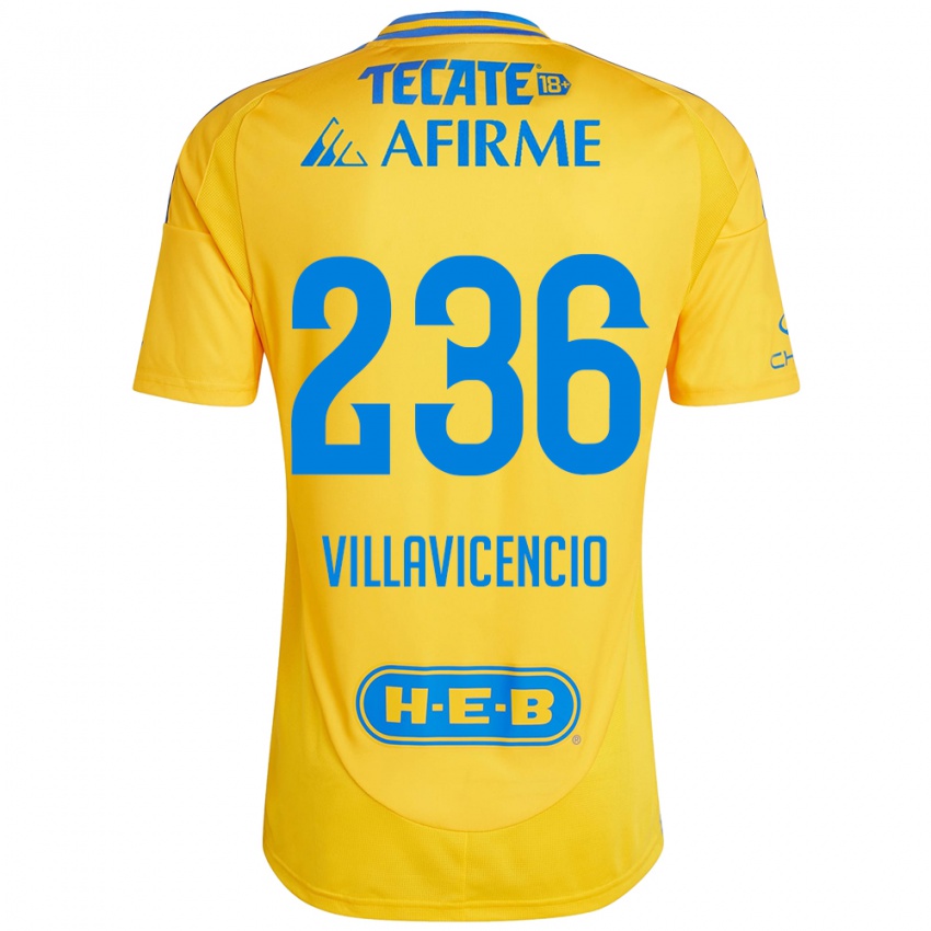 Niño Camiseta Edgar Villavicencio #236 Oro Amarillo 1ª Equipación 2024/25 La Camisa