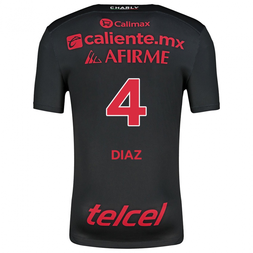 Niño Camiseta Nicolás Díaz #4 Negro Rojo 1ª Equipación 2024/25 La Camisa