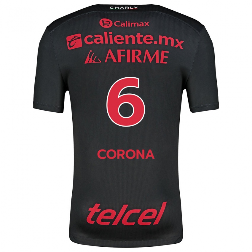 Niño Camiseta Joe Corona #6 Negro Rojo 1ª Equipación 2024/25 La Camisa