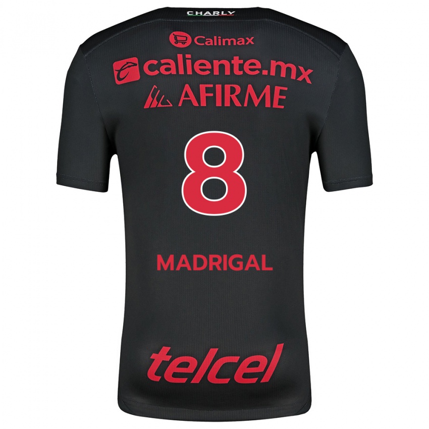 Niño Camiseta Fernando Madrigal #8 Negro Rojo 1ª Equipación 2024/25 La Camisa