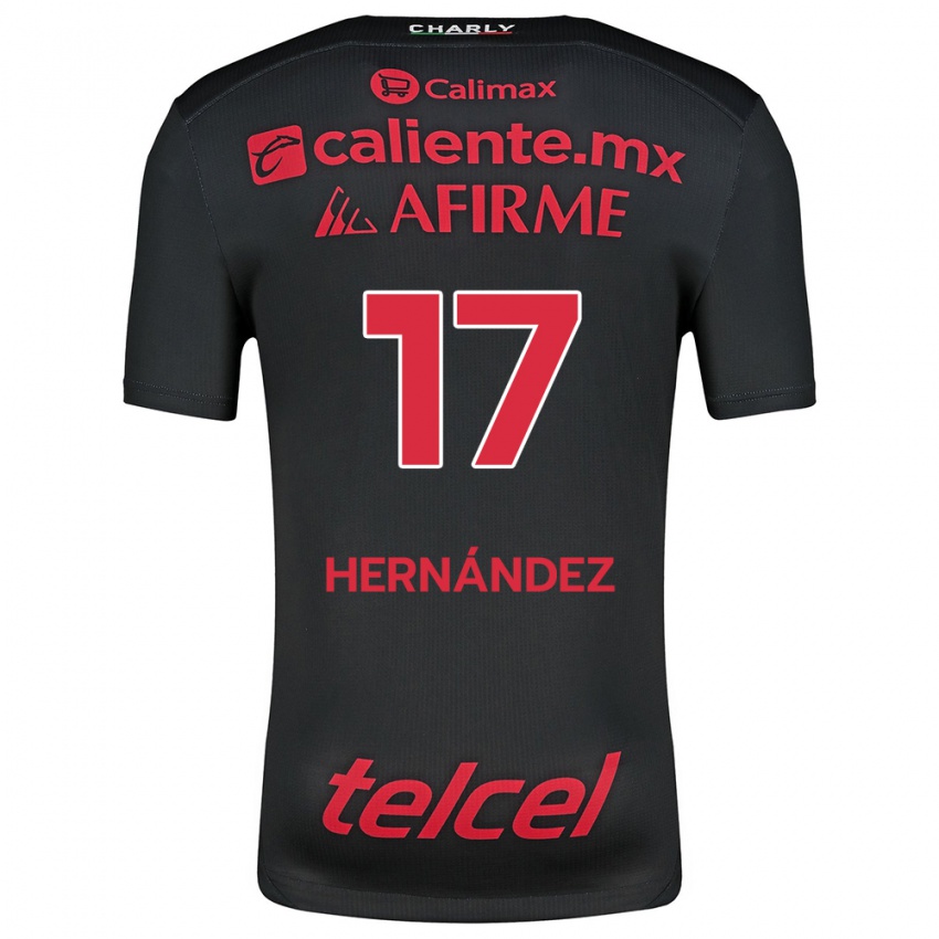 Niño Camiseta Rubén Hernández #17 Negro Rojo 1ª Equipación 2024/25 La Camisa