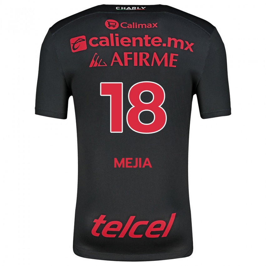 Niño Camiseta Aarón Mejía #18 Negro Rojo 1ª Equipación 2024/25 La Camisa