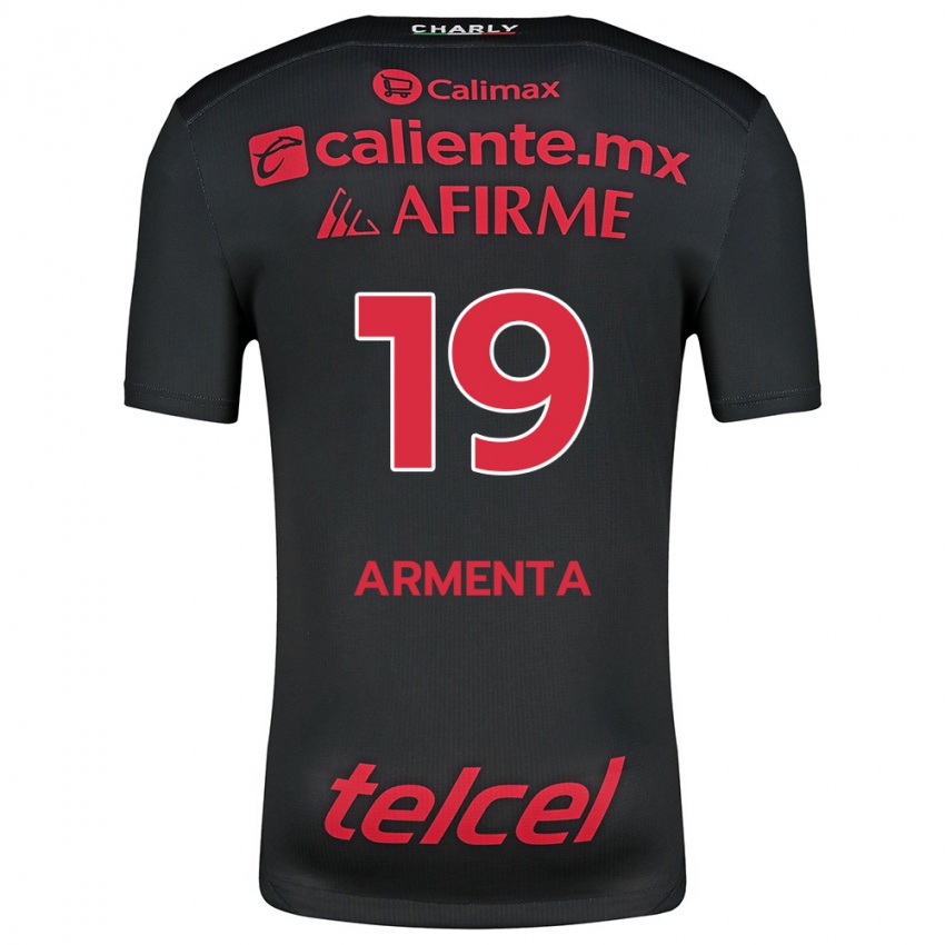 Niño Camiseta Eduardo Armenta #19 Negro Rojo 1ª Equipación 2024/25 La Camisa