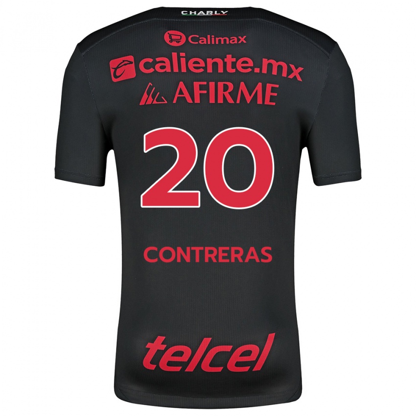 Niño Camiseta Francisco Contreras #20 Negro Rojo 1ª Equipación 2024/25 La Camisa