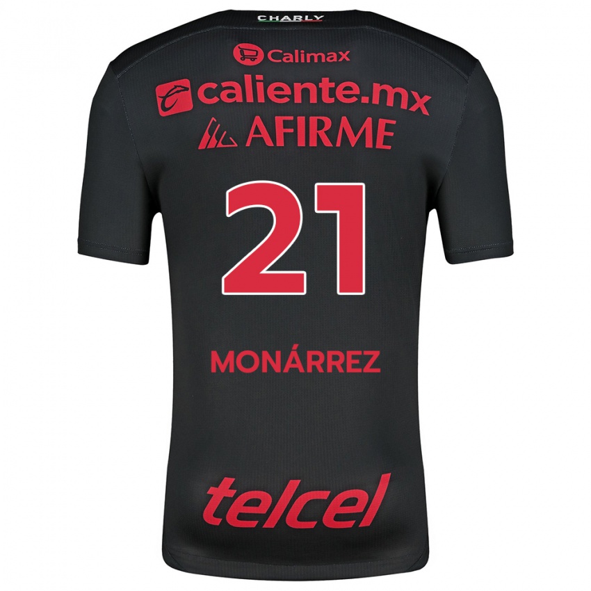 Niño Camiseta Fernando Monárrez #21 Negro Rojo 1ª Equipación 2024/25 La Camisa