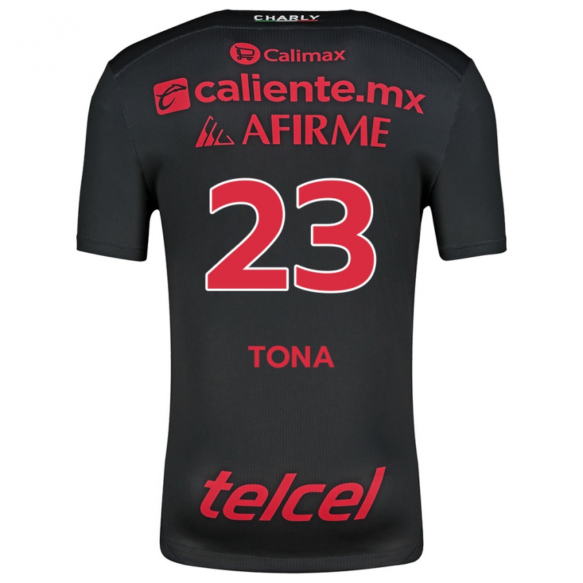 Niño Camiseta Iván Tona #23 Negro Rojo 1ª Equipación 2024/25 La Camisa