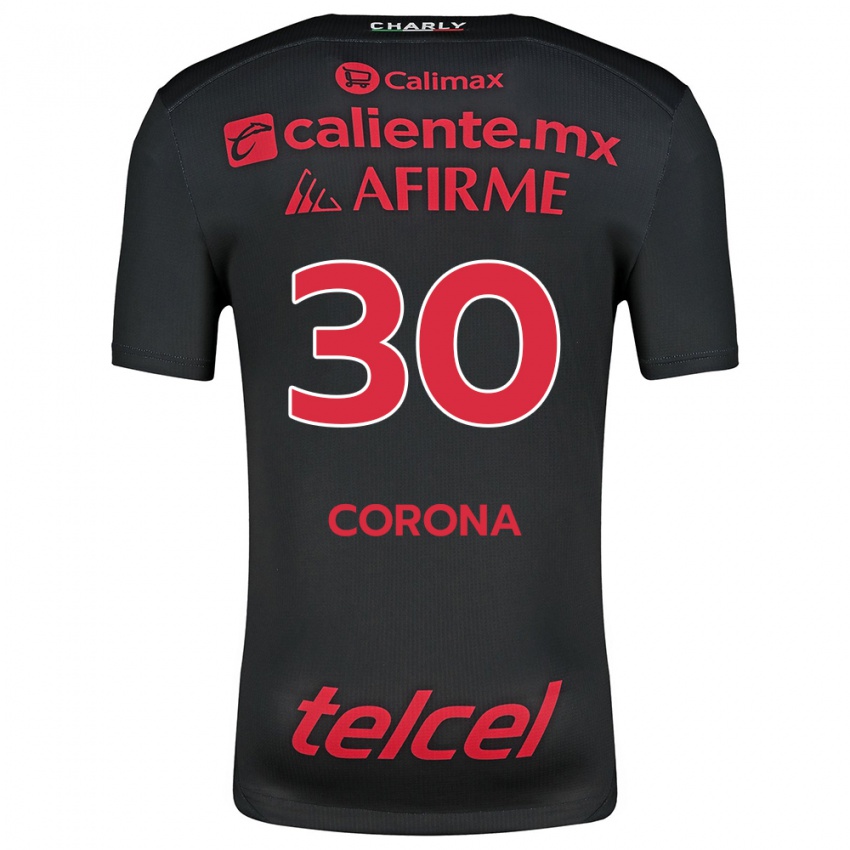 Niño Camiseta Jesús Corona #30 Negro Rojo 1ª Equipación 2024/25 La Camisa