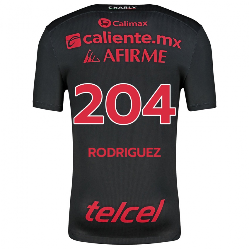 Niño Camiseta Jesús Rodríguez #204 Negro Rojo 1ª Equipación 2024/25 La Camisa