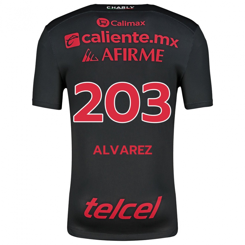 Niño Camiseta Jaime Álvarez #203 Negro Rojo 1ª Equipación 2024/25 La Camisa