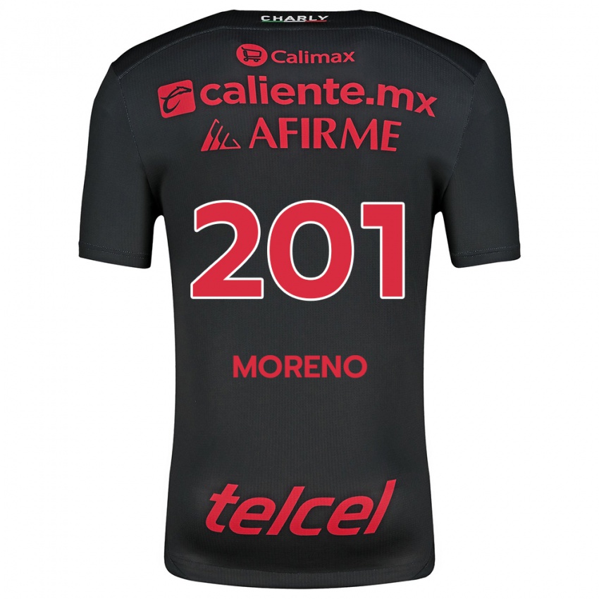 Niño Camiseta Jesús Moreno #201 Negro Rojo 1ª Equipación 2024/25 La Camisa