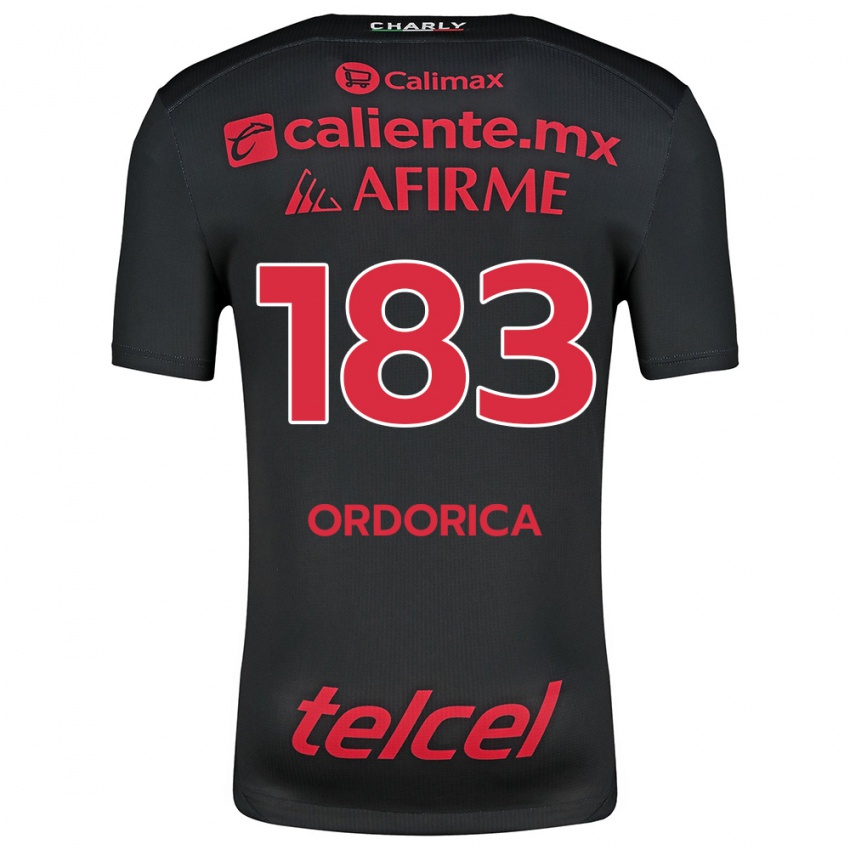 Niño Camiseta Brandon Ordorica #183 Negro Rojo 1ª Equipación 2024/25 La Camisa