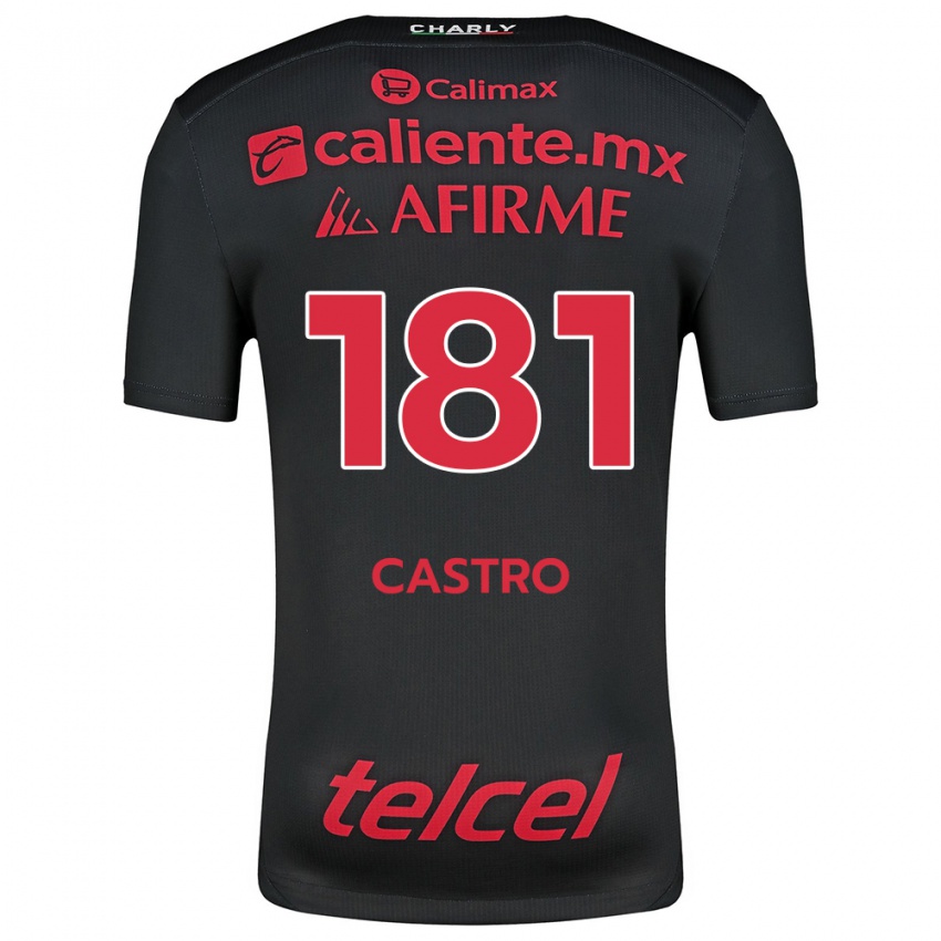 Niño Camiseta José Castro #181 Negro Rojo 1ª Equipación 2024/25 La Camisa