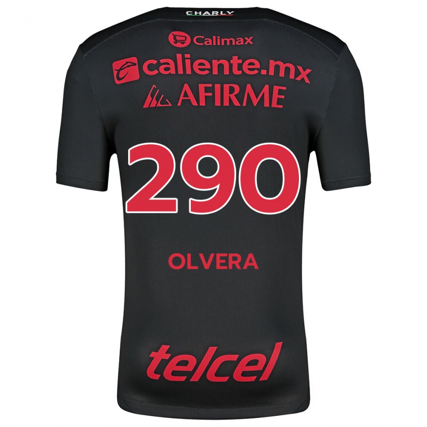 Niño Camiseta Ian Olvera #290 Negro Rojo 1ª Equipación 2024/25 La Camisa