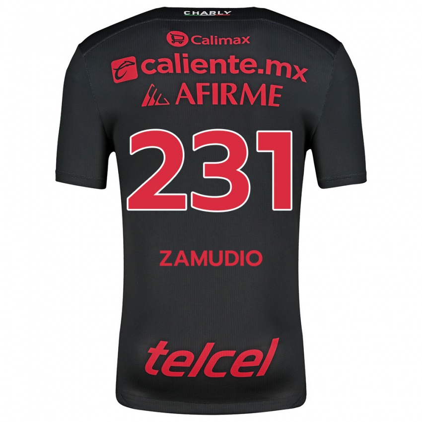 Niño Camiseta Irwin Zamudio #231 Negro Rojo 1ª Equipación 2024/25 La Camisa