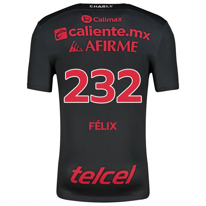 Niño Camiseta Erick Félix #232 Negro Rojo 1ª Equipación 2024/25 La Camisa