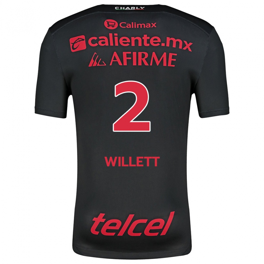 Niño Camiseta Adyson Willett #2 Negro Rojo 1ª Equipación 2024/25 La Camisa