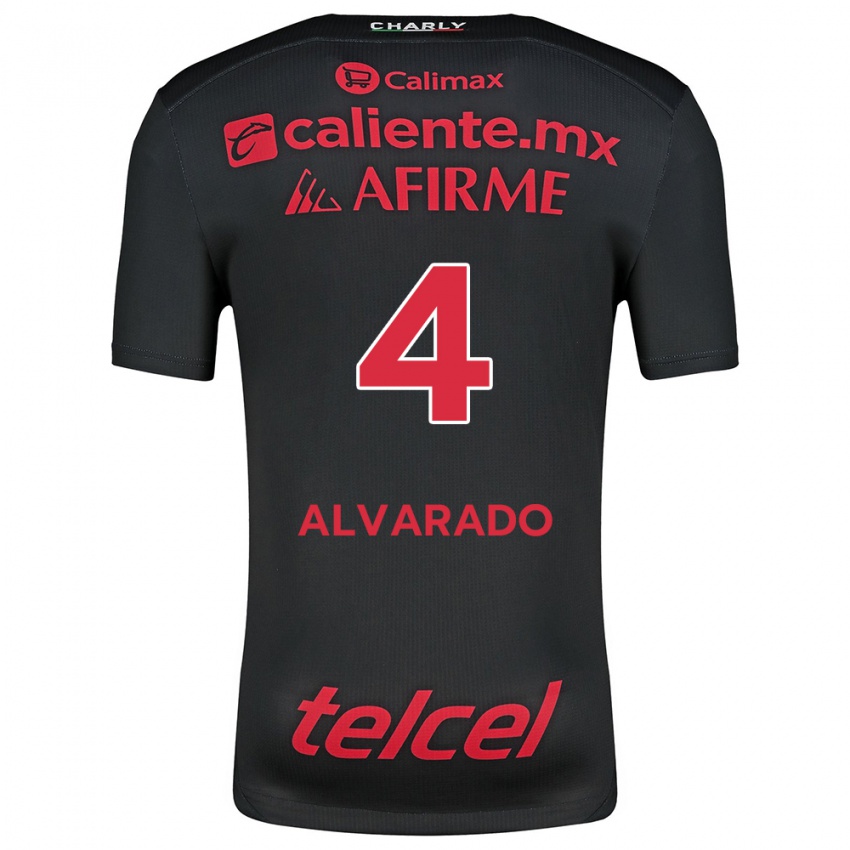 Niño Camiseta Mónica Alvarado #4 Negro Rojo 1ª Equipación 2024/25 La Camisa