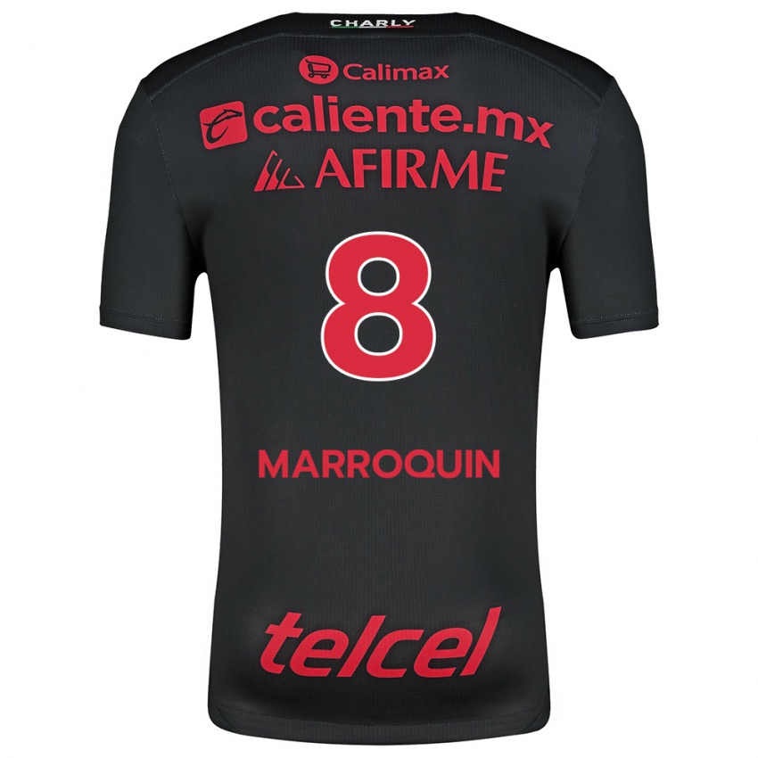 Niño Camiseta Ammanda Marroquin #8 Negro Rojo 1ª Equipación 2024/25 La Camisa