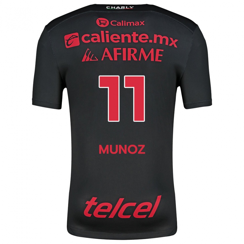 Niño Camiseta Sanjuana Muñoz #11 Negro Rojo 1ª Equipación 2024/25 La Camisa