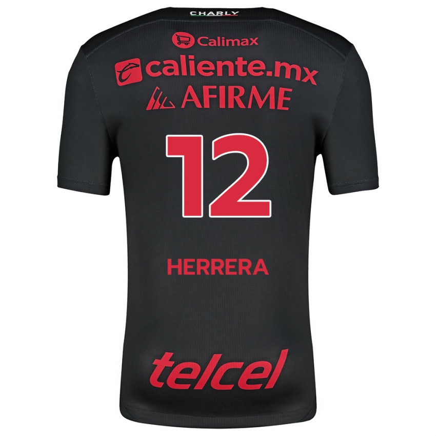 Niño Camiseta Melissa Herrera #12 Negro Rojo 1ª Equipación 2024/25 La Camisa