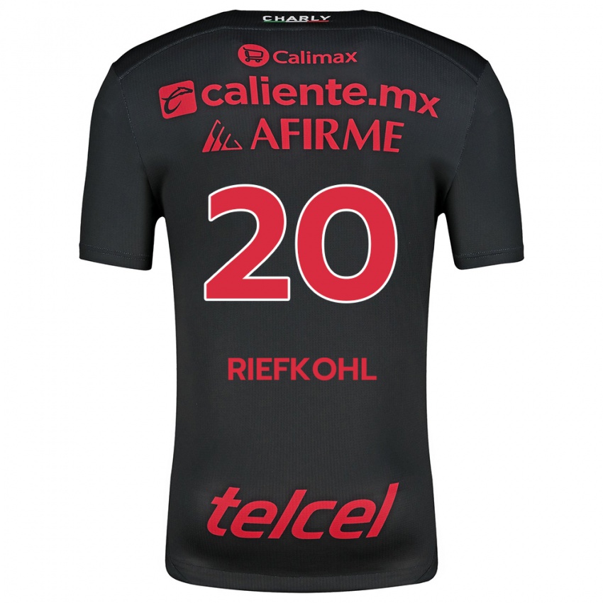 Niño Camiseta Luciana Riefkohl #20 Negro Rojo 1ª Equipación 2024/25 La Camisa