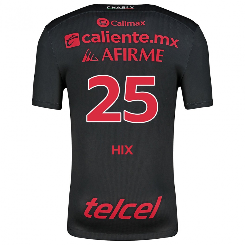 Niño Camiseta Angelina Hix #25 Negro Rojo 1ª Equipación 2024/25 La Camisa