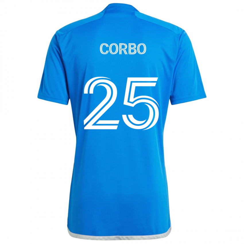 Niño Camiseta Gabriele Corbo #25 Azul Blanco 1ª Equipación 2024/25 La Camisa